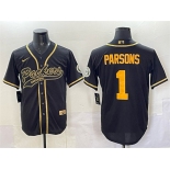 Men's Green Bay Packers #1 Micah Parsons Black Gold Cool Base Stitched Baseball Jersey Men's Green Bay Packers #1 Micah Parsons Black Gold Cool Base Stitched Baseball Jersey