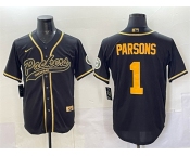 Men's Green Bay Packers #1 Micah Parsons Black Gold Cool Base Stitched Baseball Jersey