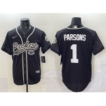 Men's Green Bay Packers #1 Micah Parsons Black Reflective With Patch Cool Base Stitched Baseball Jersey