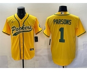Men's Green Bay Packers #1 Micah Parsons Gold Cool Base Stitched Baseball Jersey