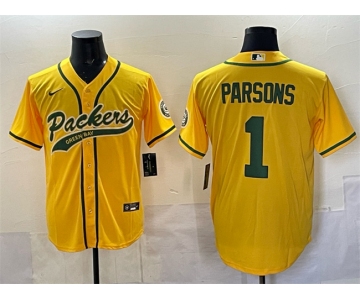 Men's Green Bay Packers #1 Micah Parsons Gold Cool Base Stitched Baseball Jersey