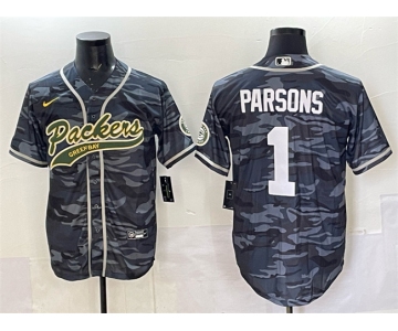 Men's Green Bay Packers #1 Micah Parsons Gray Camo Cool Base Stitched Baseball Jersey