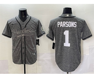 Men's Green Bay Packers #1 Micah Parsons Gray Cool Base Stitched Baseball Jersey