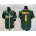 Men's Green Bay Packers #1 Micah Parsons Green Cool Base Stitched Baseball Jersey Men's Green Bay Packers #1 Micah Parsons Green Cool Base Stitched Baseball Jersey
