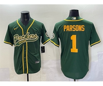 Men's Green Bay Packers #1 Micah Parsons Green Cool Base Stitched Baseball Jersey