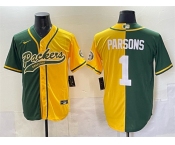 Men's Green Bay Packers #1 Micah Parsons Green Gold Split Cool Base Stitched Baseball Jersey