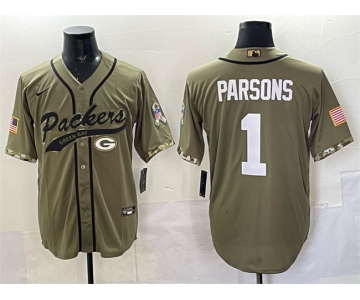 Men's Green Bay Packers #1 Micah Parsons Olive Salute to Service Cool Base Stitched Baseball Jersey