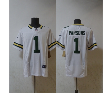 Men's Green Bay Packers #1 Micah Parsons White Vapor 2025 F.U.S.E. Limited Stitched Football Jersey