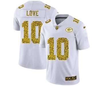 Men's Green Bay Packers #10 Jordan Love Flocked Leopard Print Vapor Limited Football Jersey White