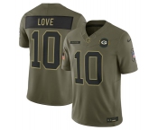 Men's Green Bay Packers #10 Jordan Love Olive 2025 Salute to Service Limited Football Stitched Jersey