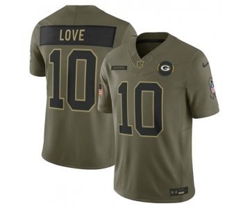 Men's Green Bay Packers #10 Jordan Love Olive 2025 Salute to Service Limited Football Stitched Jersey