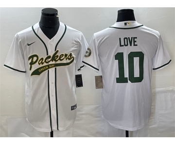 Men's Green Bay Packers #10 Jordan Love White Cool Base Stitched Baseball Jersey