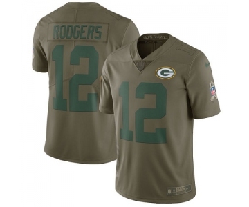 Men's Green Bay Packers #12 Aaron Rodgers Limited Olive 2017 Salute to Service Football Jersey