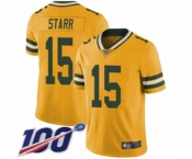Men's Green Bay Packers #15 Bart Starr Limited Gold Rush Vapor Untouchable 100th Season Football Jersey