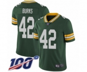Men's Green Bay Packers #42 Oren Burks Green Team Color Vapor Untouchable Limited Player 100th Season Football Jersey