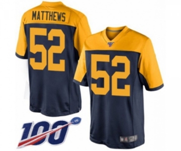 Men's Green Bay Packers #52 Clay Matthews Limited Navy Blue Alternate 100th Season Football Jersey