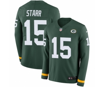 Men's Nike Green Bay Packers #15 Bart Starr Limited Green Therma Long Sleeve NFL Jersey