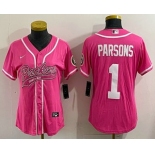 Women's Green Bay Packers #1 Micah Parsons Pink With Patch Cool Base Stitched Baseball Jersey