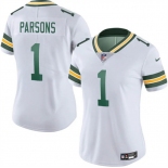 Women's Green Bay Packers #1 Micah Parsons White 2025 Vapor Untouchable Limited Stitched Football Jersey Women's Green Bay Packers #1 Micah Parsons White 2025 Vapor Untouchable Limited Stitched Football Jersey