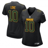Women's Green Bay Packers #10 Jordan Love Black Fashion Football Stitched Game Jersey