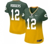 Women's Green Bay Packers #12 Aaron Rodgers Elite Green Gold Fadeaway Football Jersey