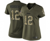 Women's Green Bay Packers #12 Aaron Rodgers Elite Green Salute to Service Football Jersey