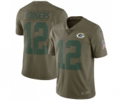 Women's Green Bay Packers #12 Aaron Rodgers Limited Olive 2017 Salute to Service Football Jersey