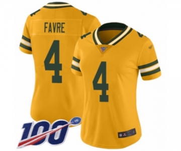 Women's Green Bay Packers #4 Brett Favre Limited Gold Inverted Legend 100th Season Football Jersey