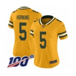 Women's Green Bay Packers #5 Paul Hornung Limited Gold Inverted Legend 100th Season Football Jersey