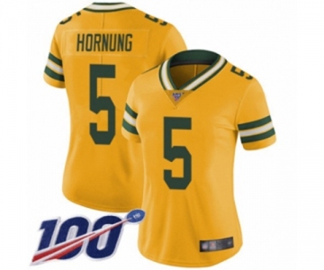 Women's Green Bay Packers #5 Paul Hornung Limited Gold Rush Vapor Untouchable 100th Season Football Jersey