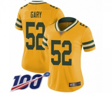 Women's Green Bay Packers #52 Rashan Gary Limited Gold Rush Vapor Untouchable 100th Season Football Jersey