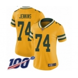 Women's Green Bay Packers #74 Elgton Jenkins Limited Gold Rush Vapor Untouchable 100th Season Football Jersey