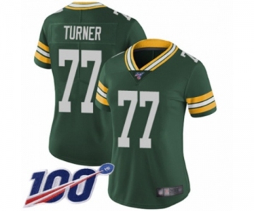 Women's Green Bay Packers #77 Billy Turner Green Team Color Vapor Untouchable Limited Player 100th Season Football Jersey