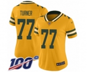 Women's Green Bay Packers #77 Billy Turner Limited Gold Inverted Legend 100th Season Football Jersey