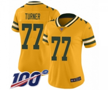 Women's Green Bay Packers #77 Billy Turner Limited Gold Inverted Legend 100th Season Football Jersey