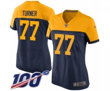 Women's Green Bay Packers #77 Billy Turner Limited Navy Blue Alternate 100th Season Football Jersey