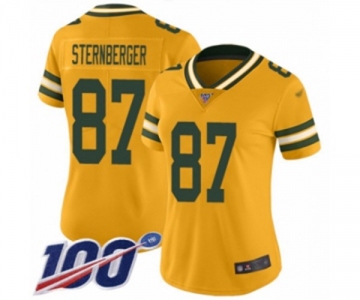 Women's Green Bay Packers #87 Jace Sternberger Limited Gold Inverted Legend 100th Season Football Jersey