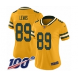 Women's Green Bay Packers #89 Marcedes Lewis Limited Gold Inverted Legend 100th Season Football Jersey