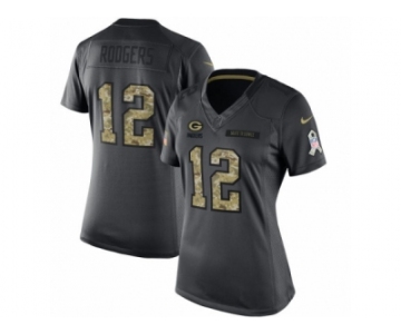 Women's Nike Green Bay Packers #12 Aaron Rodgers Limited Black 2016 Salute to Service NFL Jersey