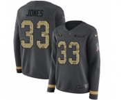 Women's Nike Green Bay Packers #33 Aaron Jones Limited Black Salute to Service Therma Long Sleeve NFL Jersey