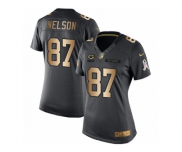 Women's Nike Green Bay Packers #87 Jordy Nelson Limited Black Gold Salute to Service NFL Jersey