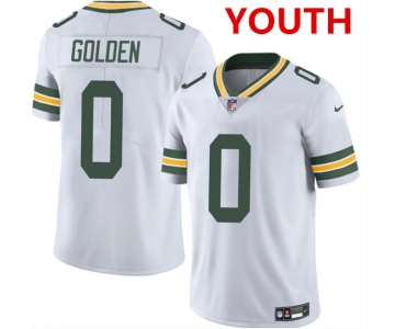 Youth Green Bay Packers #0 matthew golden white 2025 vapor untouchable limited stitched football jersey