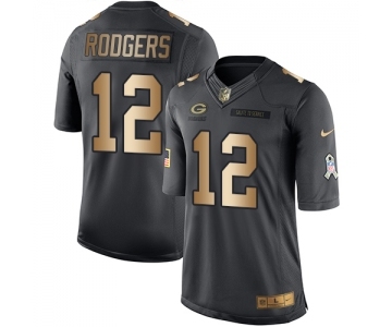 Youth Green Bay Packers #12 Aaron Rodgers Limited Black Gold Salute to Service Football Jersey