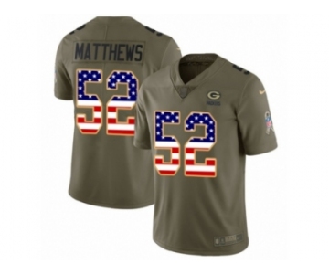 Youth Nike Green Bay Packers #52 Clay Matthews Limited Olive USA Flag 2017 Salute to Service NFL Jersey