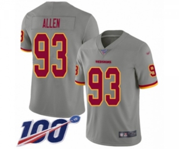 Men's Washington Redskins #93 Jonathan Allen Limited Gray Inverted Legend 100th Season Football Jersey