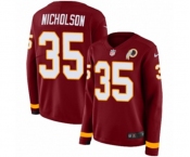 Women Nike Washington Redskins #35 Montae Nicholson Limited Burgundy Therma Long Sleeve NFL Jersey