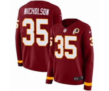 Women Nike Washington Redskins #35 Montae Nicholson Limited Burgundy Therma Long Sleeve NFL Jersey