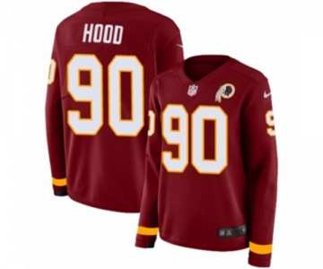 Women Nike Washington Redskins #90 Ziggy Hood Limited Burgundy Therma Long Sleeve NFL Jersey