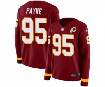 Women Nike Washington Redskins #95 Da'Ron Payne Limited Burgundy Therma Long Sleeve NFL Jersey