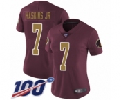 Women's Washington Redskins #7 Dwayne Haskins Burgundy Red Gold Number Alternate 80TH Anniversary Vapor Untouchable Limited Player 100th Season Jersey